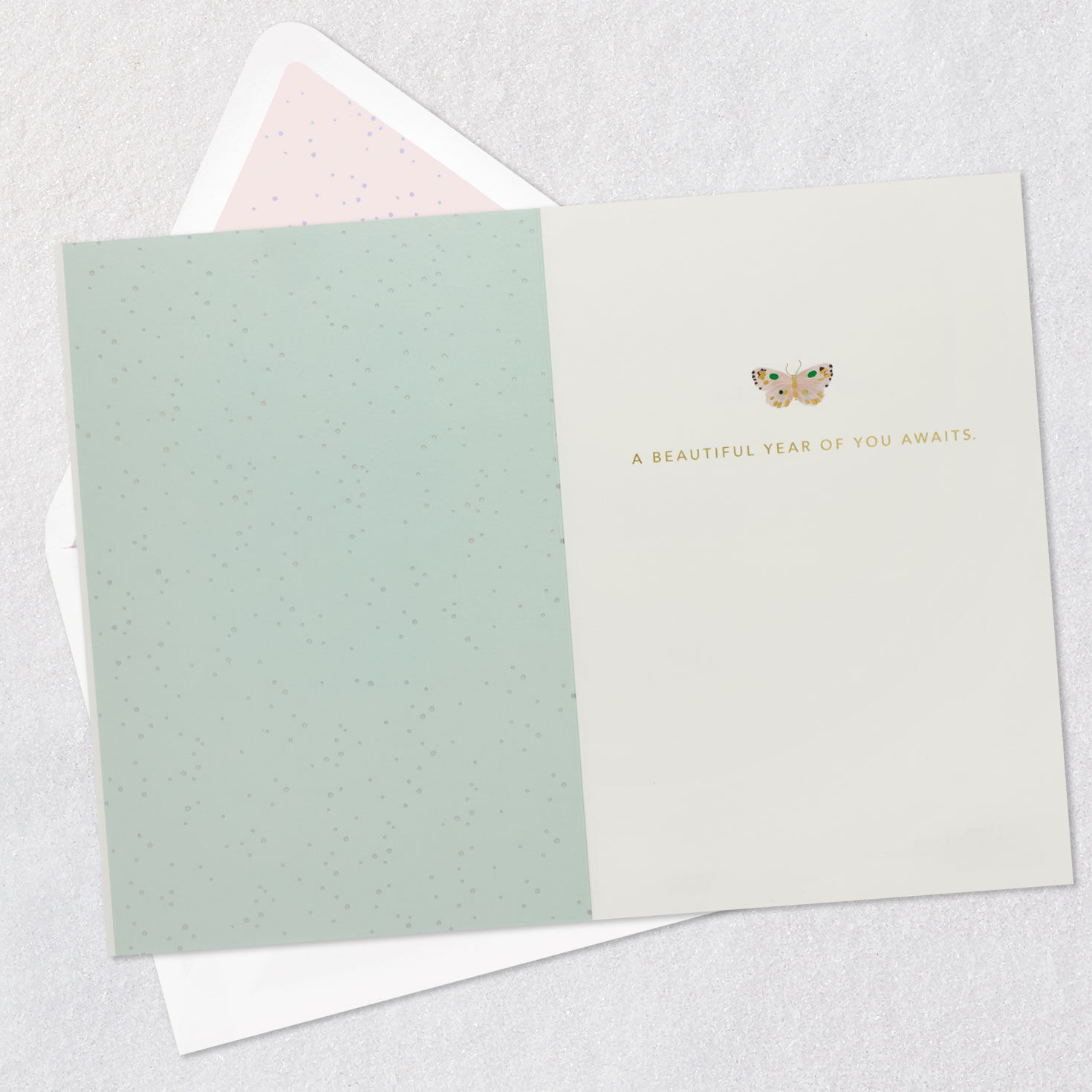 Pink Butterflies on Aqua Birthday Card Open card with envelope image number 3