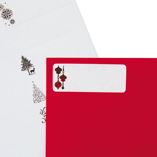 Silver Trees and Red Ornaments Christmas Mailing Labels, Pack of 60 , 