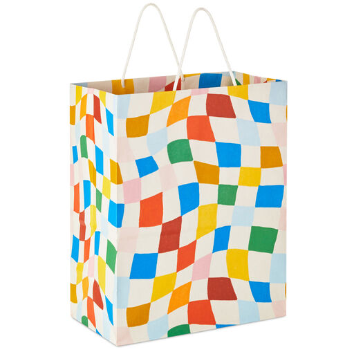 13" Wavy Checkered Large Gift Bag, 