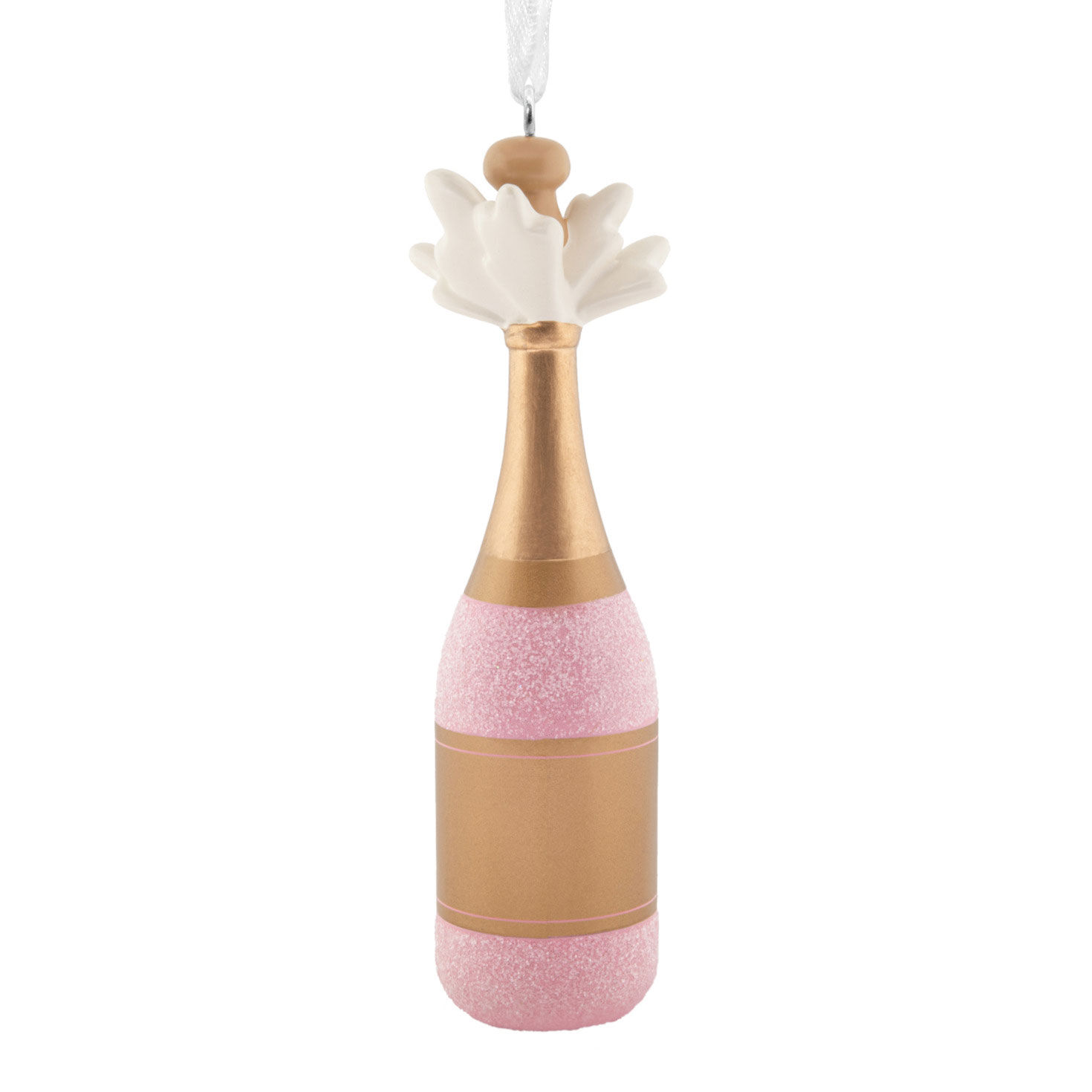 Pink Gold Champagne Bottle Christmas Ornament Back image number 6