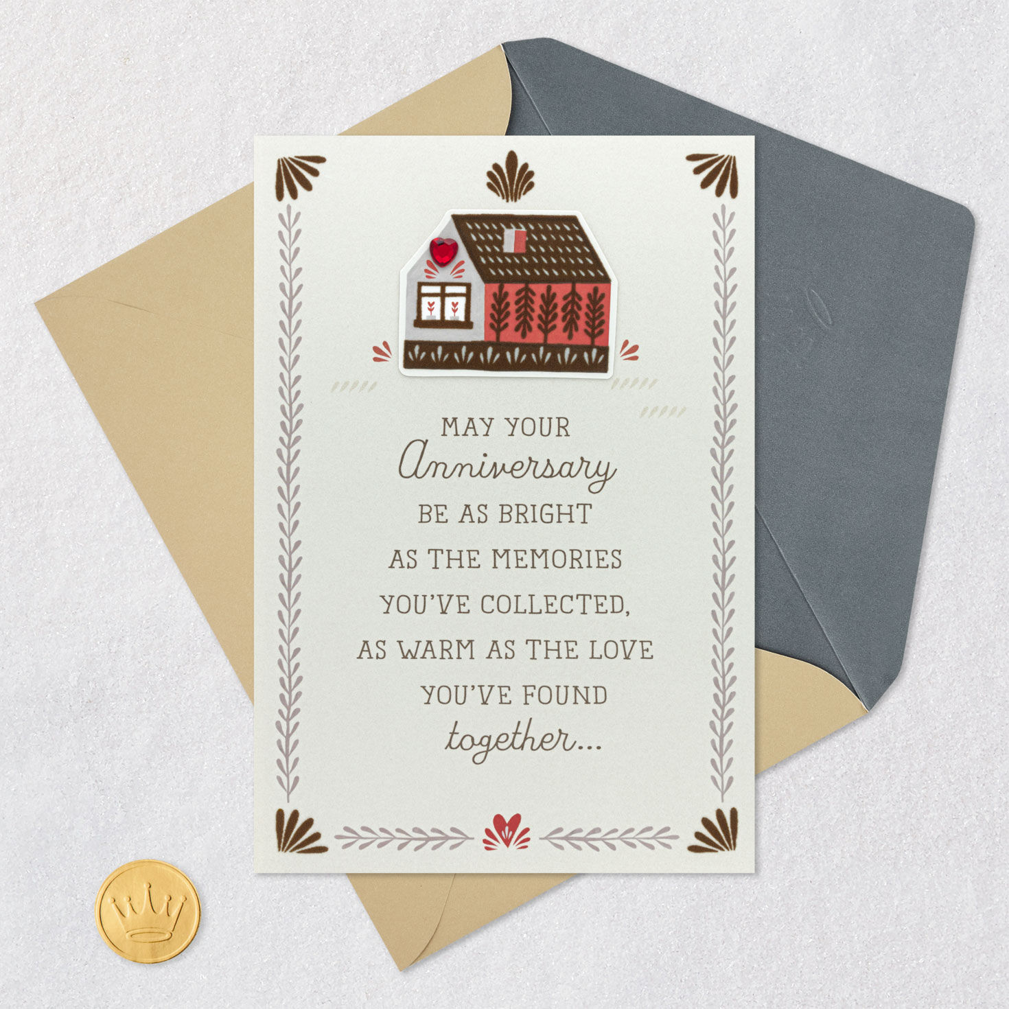 Folk Art Red Cottage Anniversary Card  image number 5