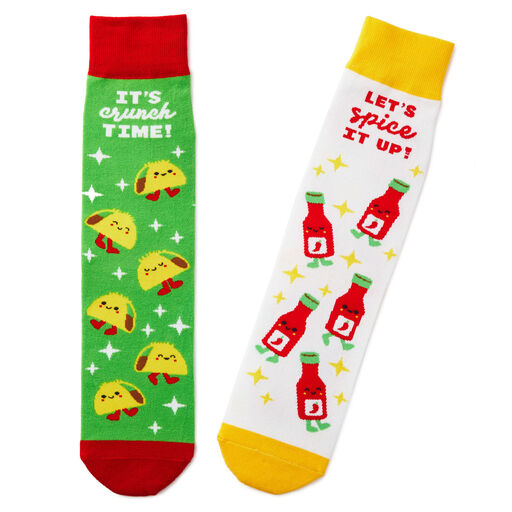Tacos and Hot Sauce Better Together Funny Crew Socks, 