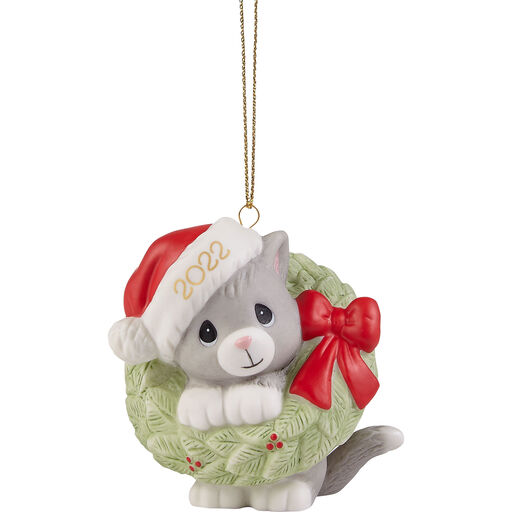 Precious Moments Wreathed in Christmas Joy 2022 Cat Ornament, 2.8", 