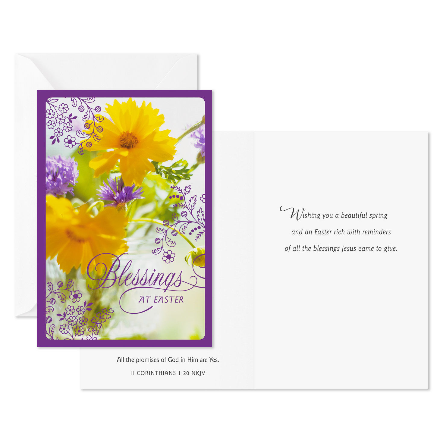 Yellow and Purple Flowers Christian Easter Cards Card Front with Sentiment image number 2