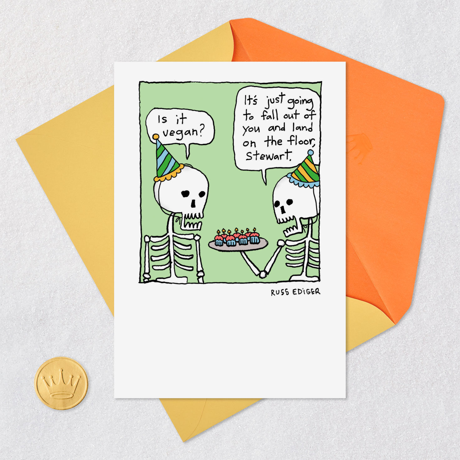Skeleton Dietary Restrictions Funny Birthday Card Card Front with Envelope and Gold Seal image number 6