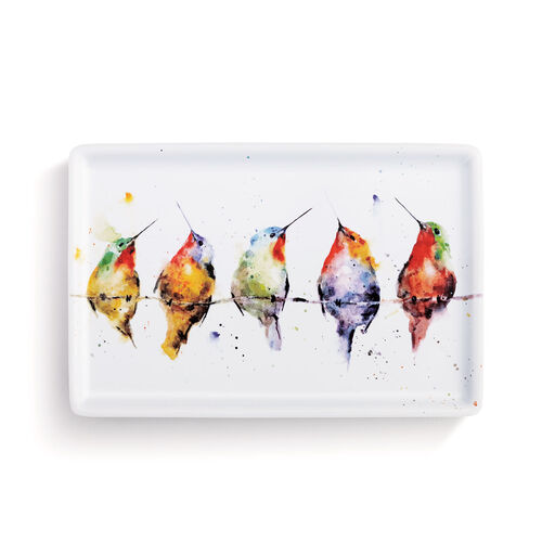 Demdaco Hummers on a Wire Ceramic Tray, 7.5x5, 