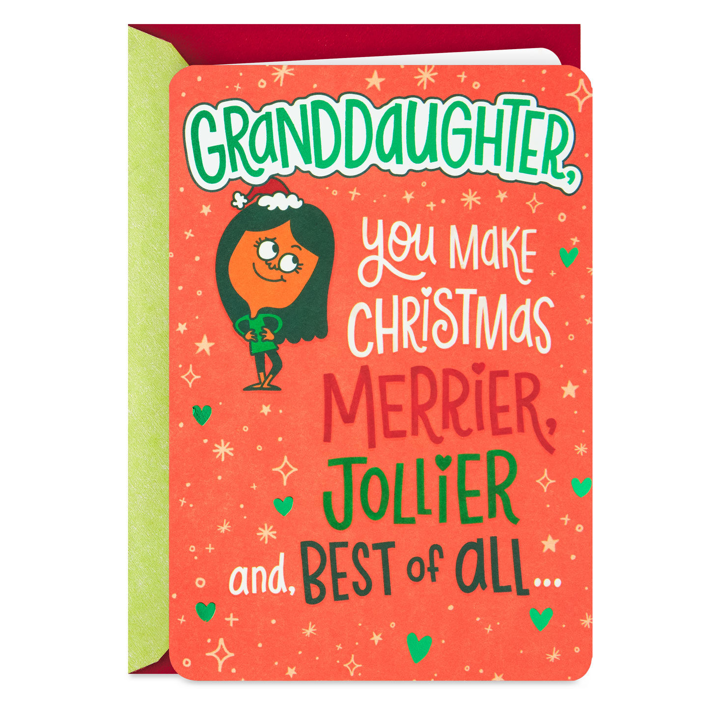 Merrier, Jollier, Huggier Funny Pop-Up Christmas Card for Granddaughter