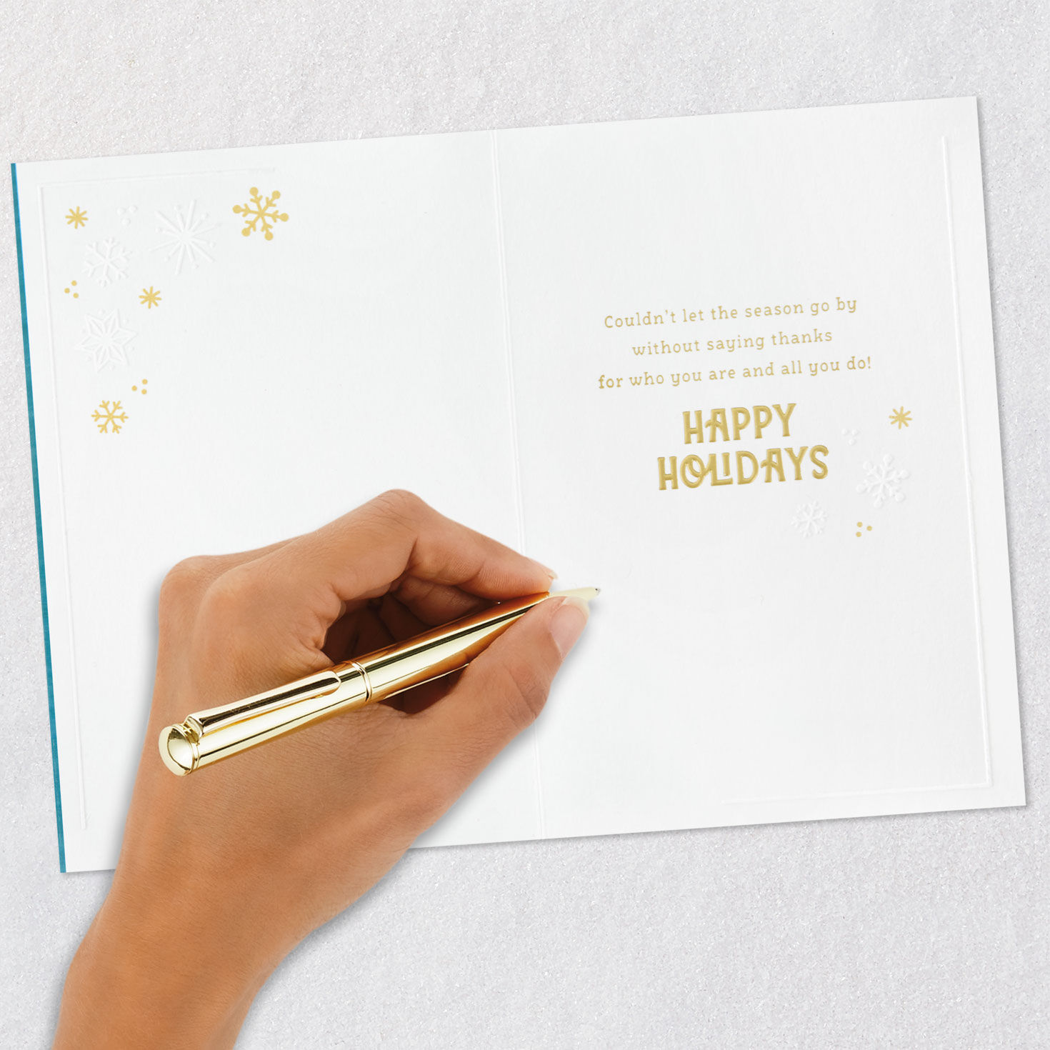 Teal Botanical Grateful for You Christmas Card signing card image number 7