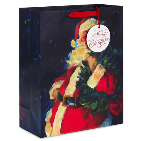 15.5" Santa on Navy Extra-Large Christmas Gift Bag, , large