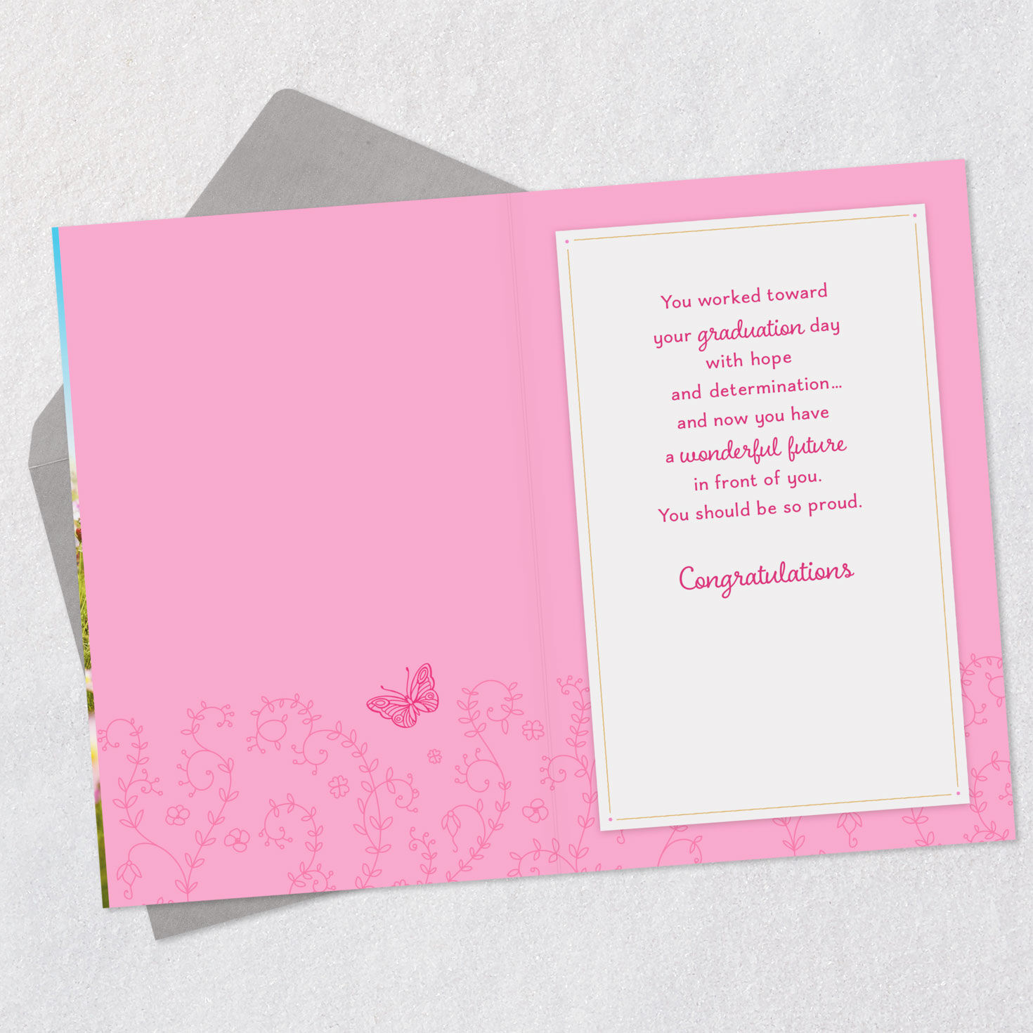 Floral Field with Butterflies Graduation Card for Her Open card with envelope image number 3
