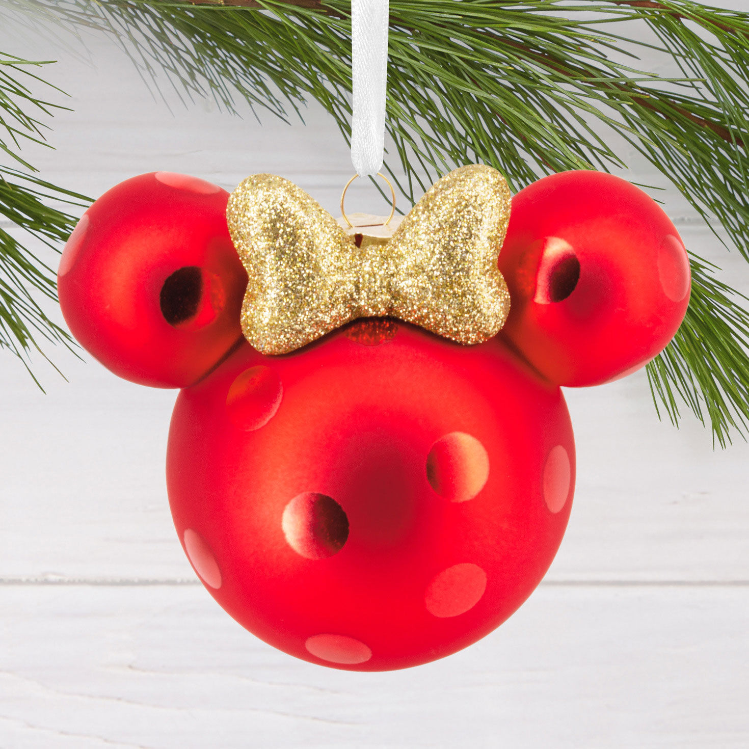 Disney Minnie Mouse Ears Icon Christmas Ornament hanging on tree image number 2