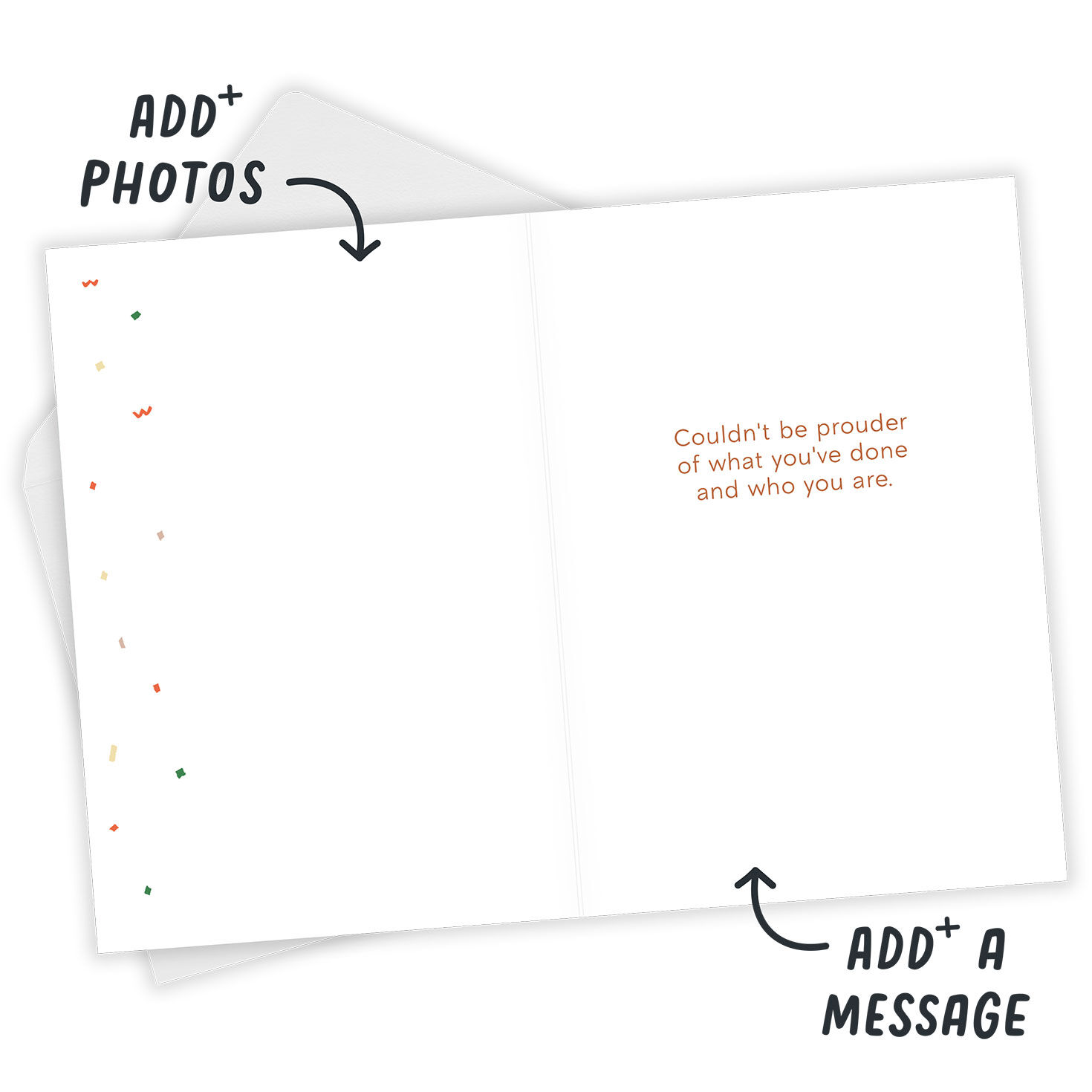 Orange 2026 and Confetti Personalized Grad Card Open Card with Envelope indicating personalization image number 4