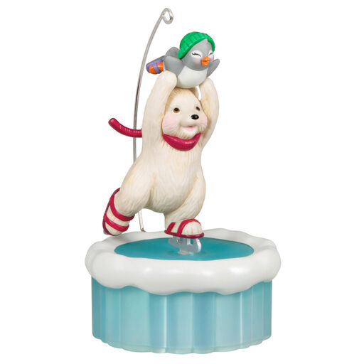 Skating Snowball and Tuxedo Ornament With Motion, 