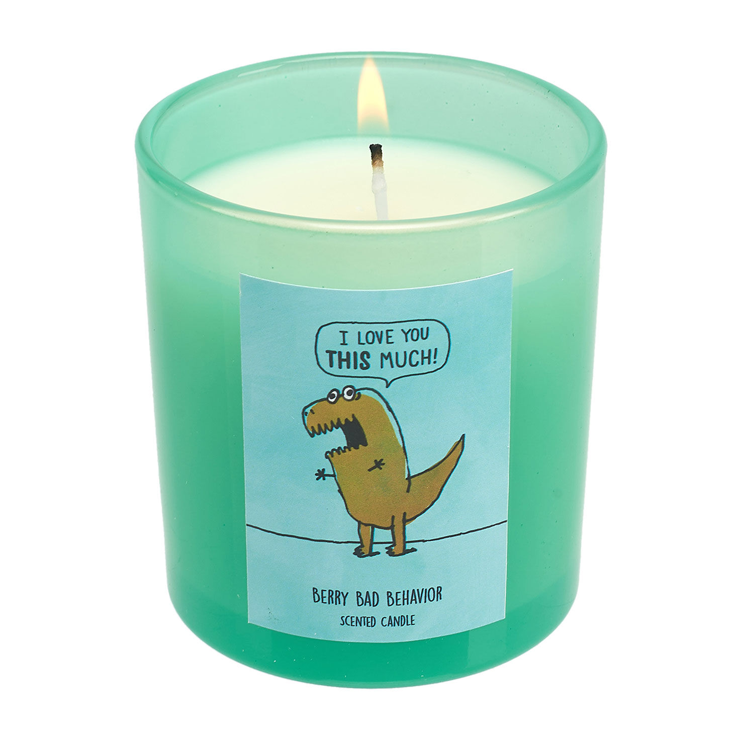 Berry-Scented T-Rex Candle in Green Glass Jar front lit image number 2