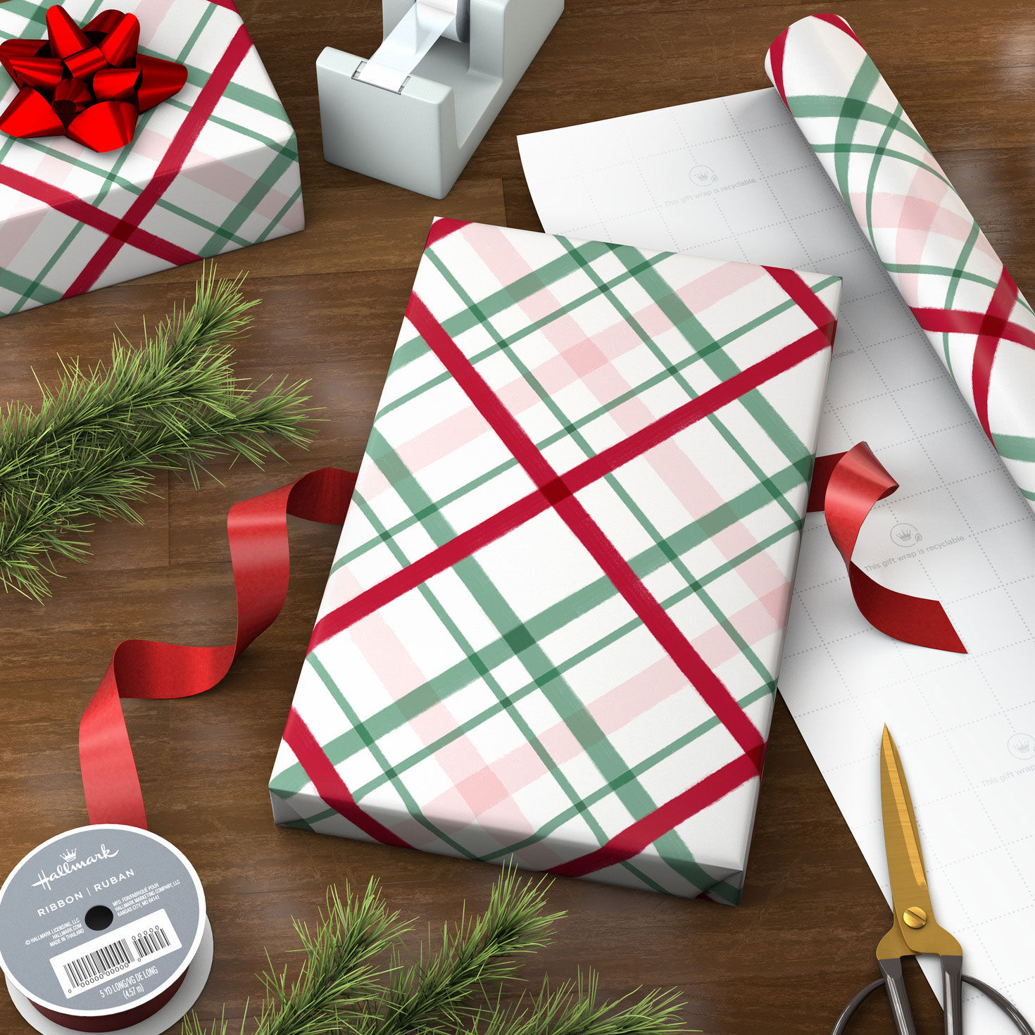 Peppermint-Scented Playful Plaid on White Christmas Wrapping Paper Roll, 20 sq. ft. for only USD 5.99 | Hallmark