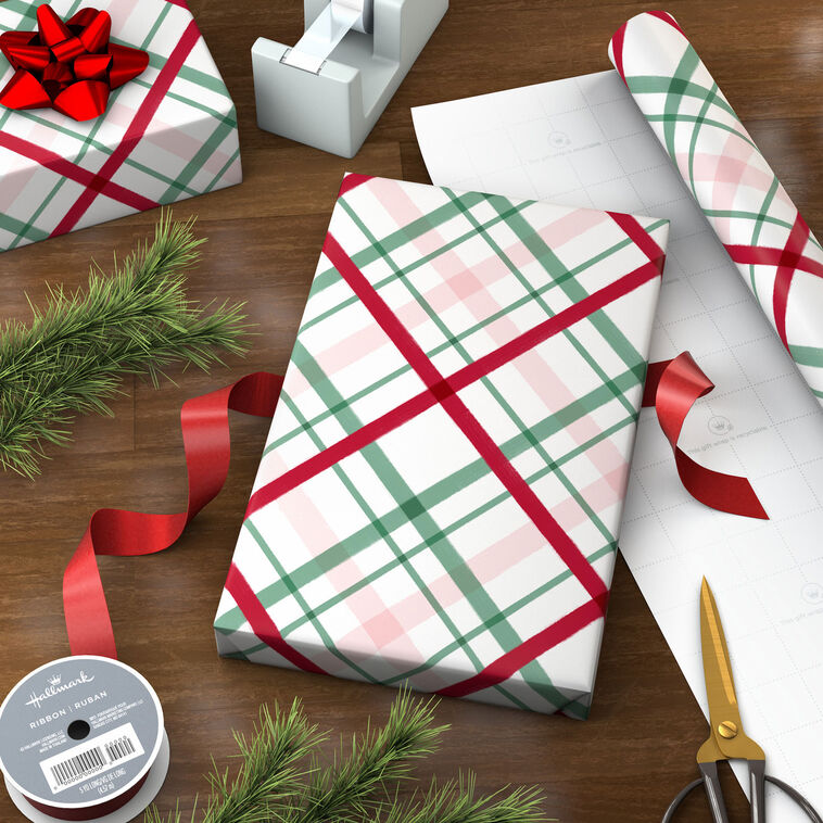 Peppermint-Scented Playful Plaid Christmas Gift Wrap in use image number 3