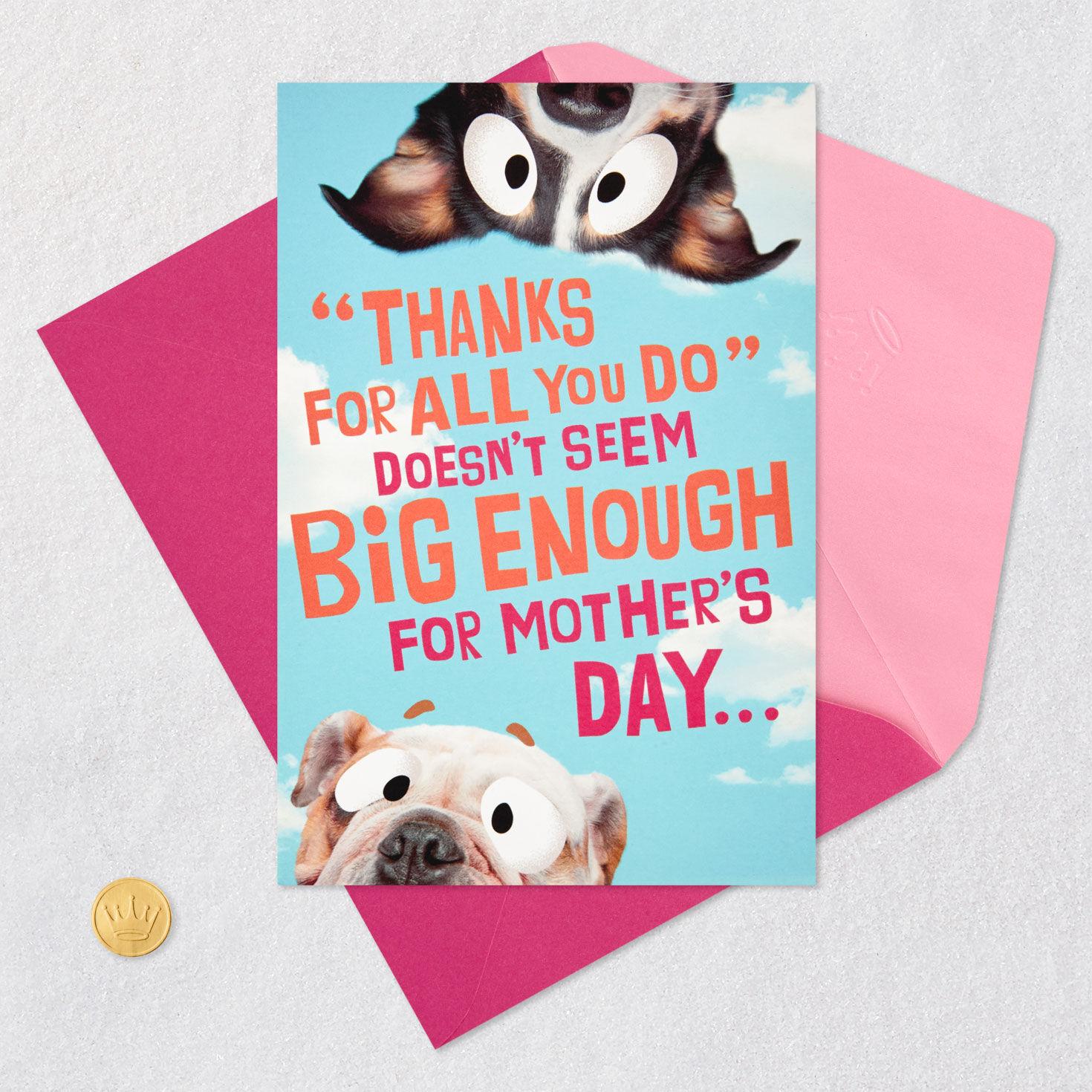 Puppy Dogs on Blue Sky Funny Mother's Day Pop-up Card Card Front with Envelope and Gold Seal image number 6