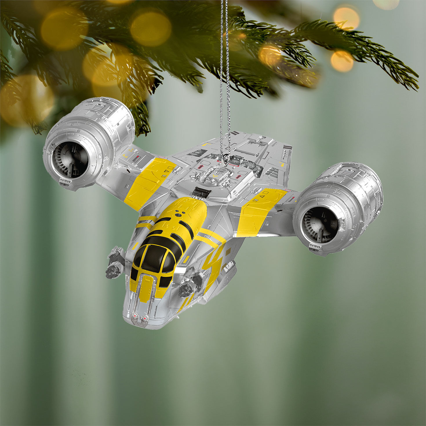 Star Wars Mandalorian Spaceship Keepsake Ornament hanging on tree image number 2