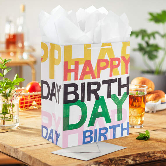 13" Layered Lettering Large Birthday Gift Bag, , large image number 2