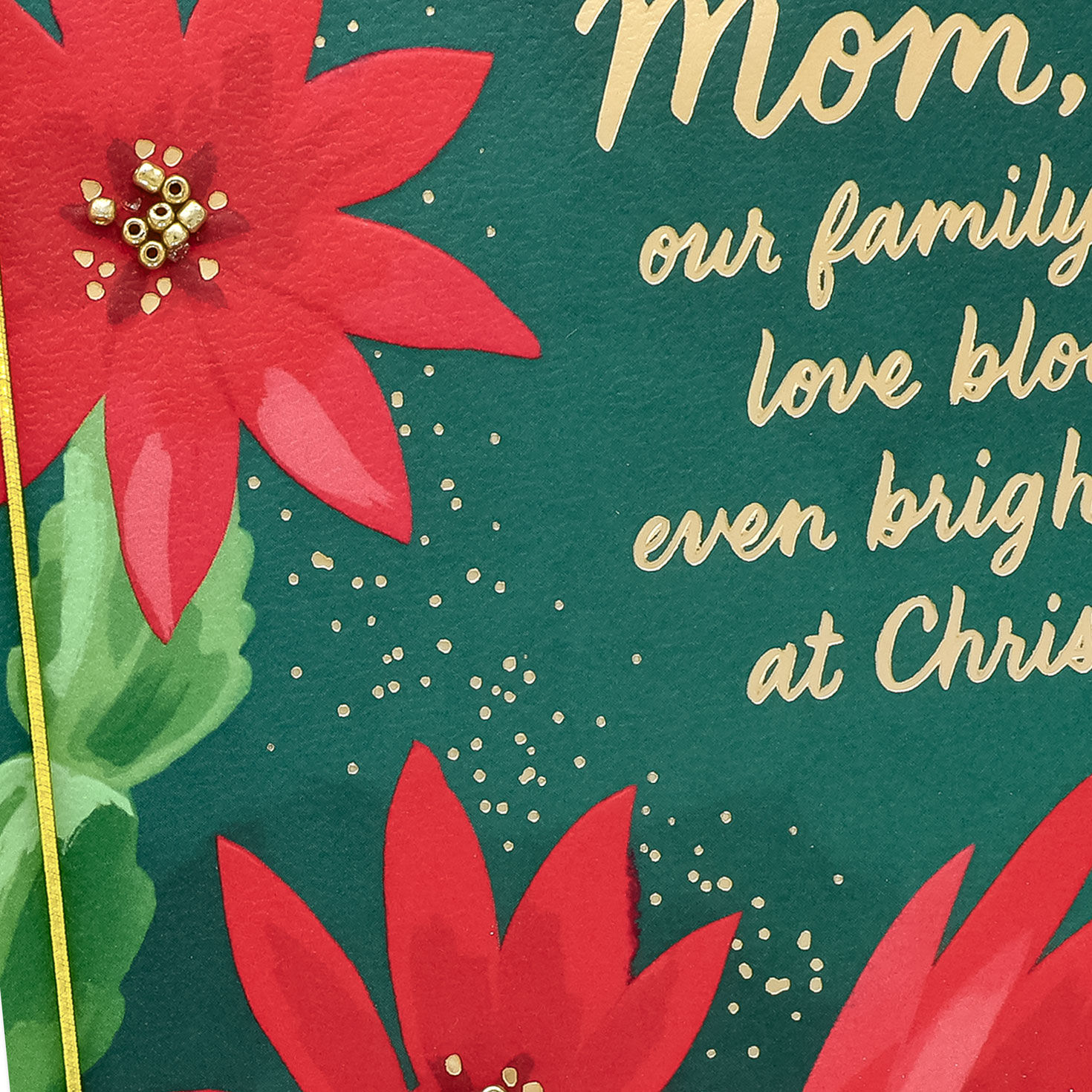 Red Floral on Green Christmas Card for Mom Card Front Detail image number 5