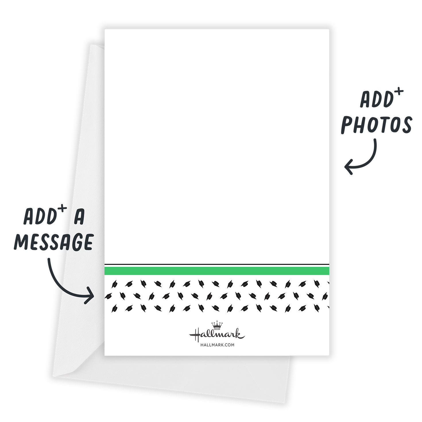 Green Border Black Hats Grad Party Invitation Card back indicating personalization image number 3