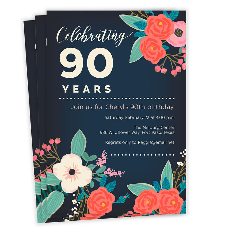 Pink Blossoms Milestone Celebration Flat Birthday Invitation