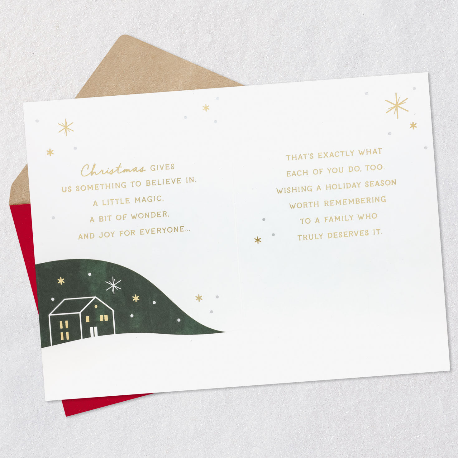 Green Winter Village Christmas Card for Son Open card with envelope image number 4