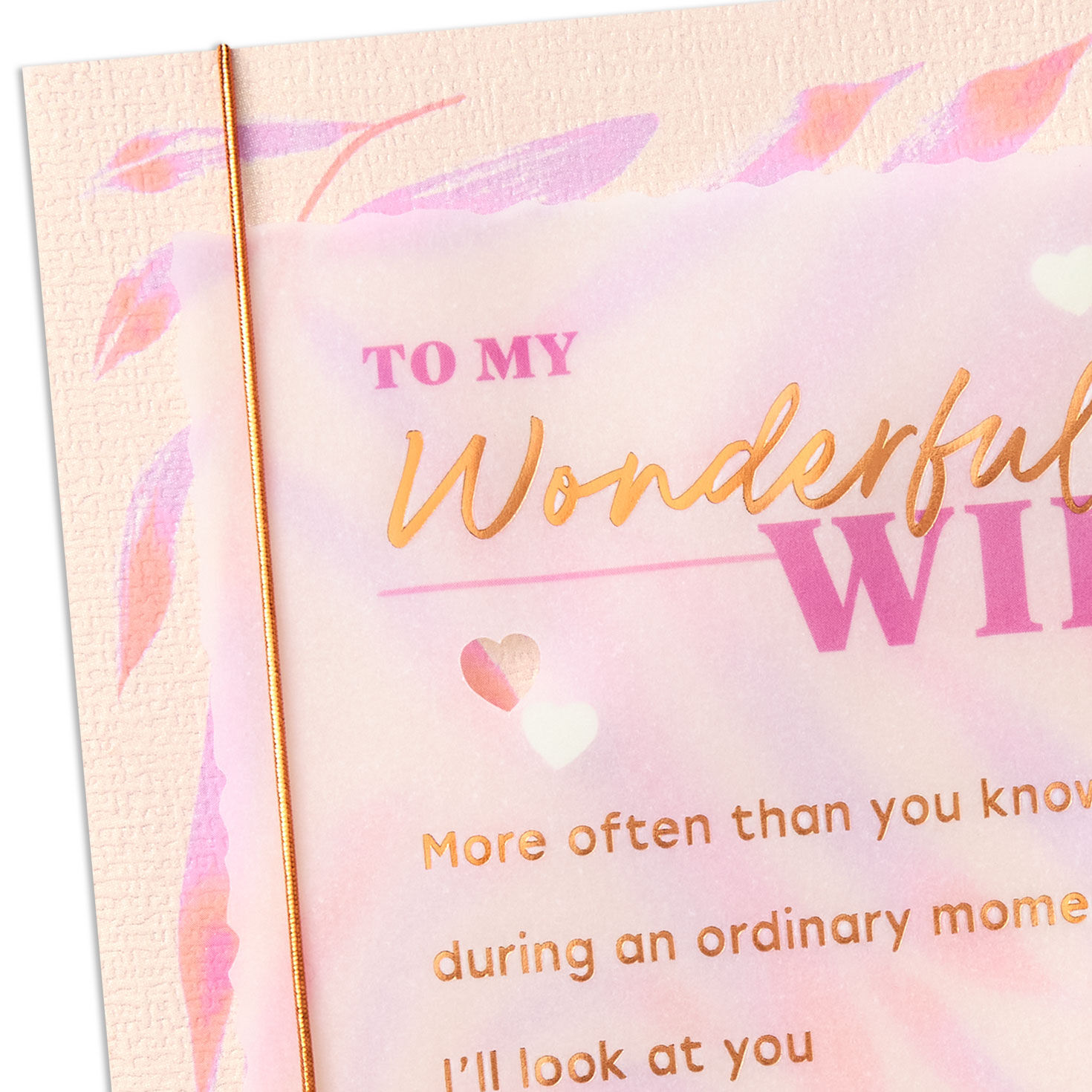 Pink Leaves and Vellum Wife Valentines Day Card Card Front Detail image number 5