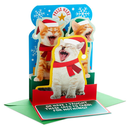 Caroling Cats Funny Musical Pop-Up Christmas Card, 