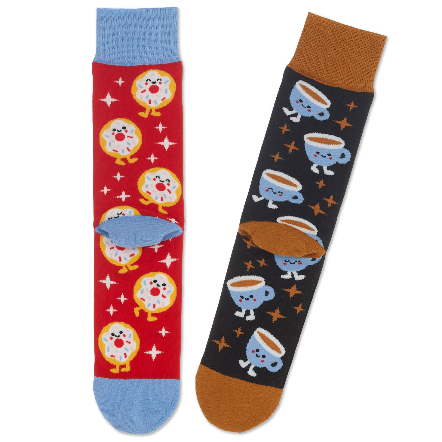 Donuts and Coffee Mismatched Novelty Crew Socks  image number 2