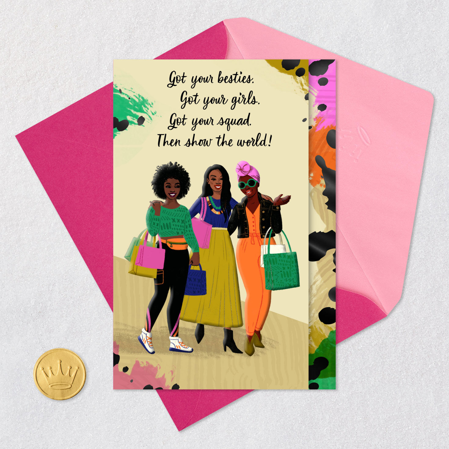 Black Women Shopping Birthday Card for Her Card Front with Envelope and Gold Seal image number 5