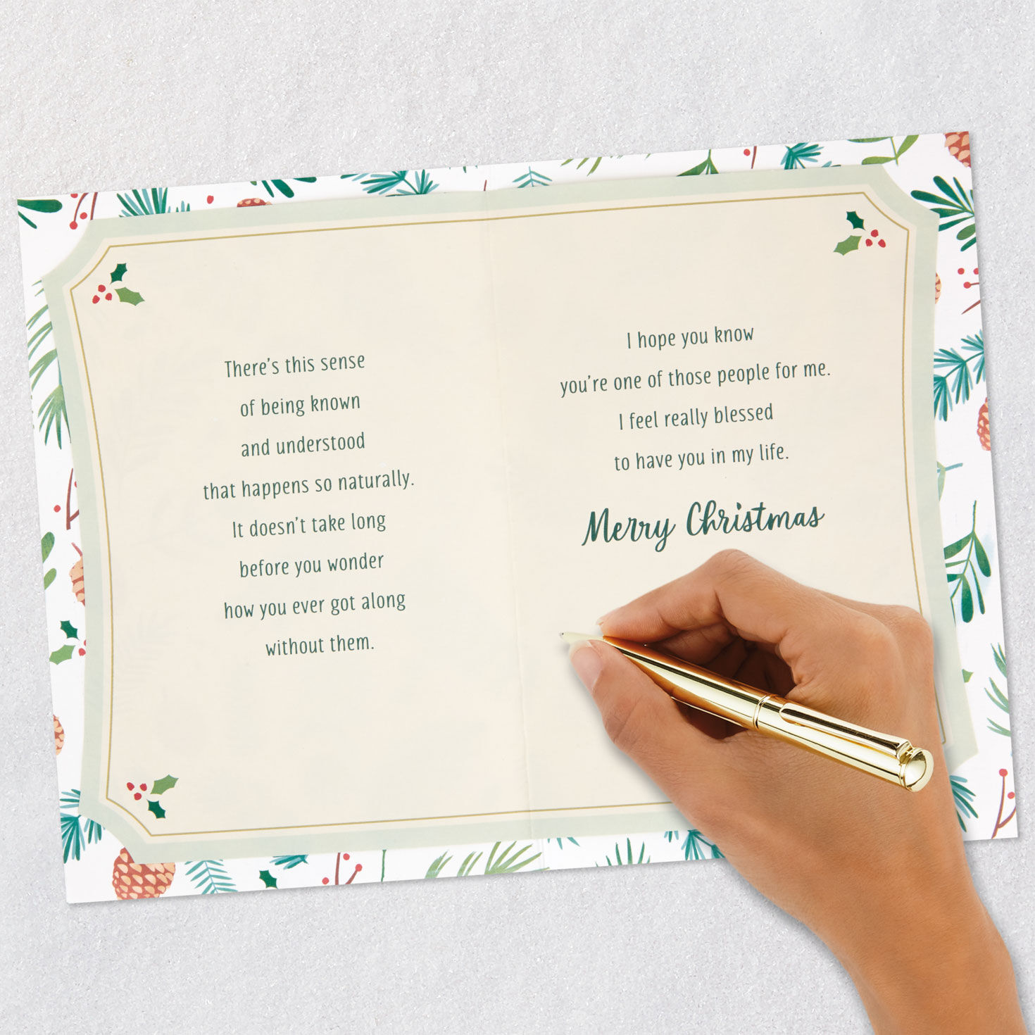 Elegant Pine Cones and Evergreen Sprigs Christmas Card Signing card image number 7