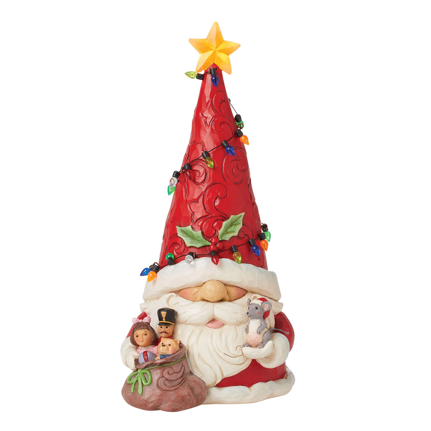Jim Shore Light-Up Heartwood Creek Gnome Santa Figurine, 9.2"