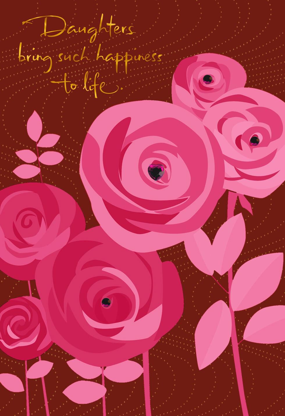 Pink Flowers with Gems Sweetest Day Card for Daughter