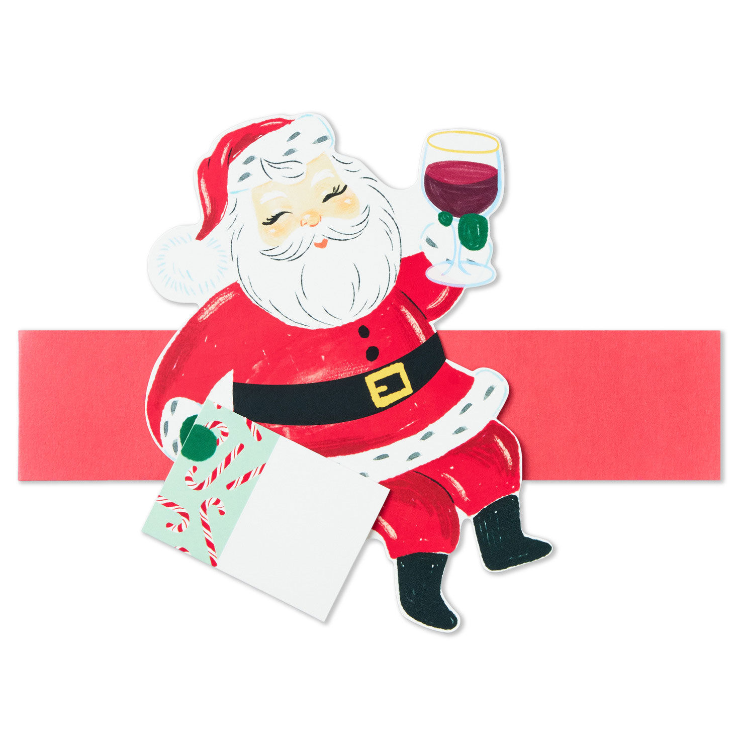 Retro Santa Christmas Wine Bottle Wrap with Gift Tag
