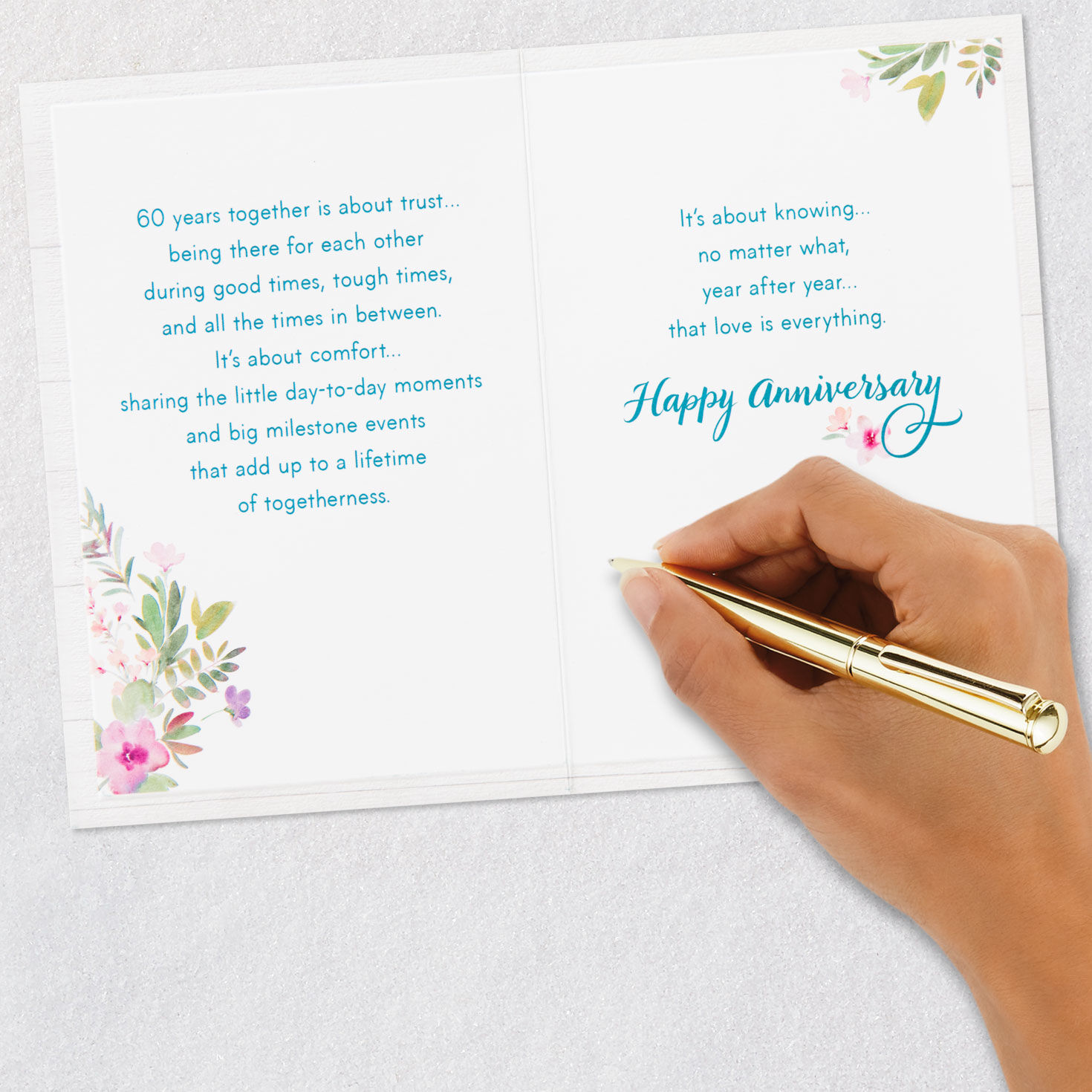 Flowers on White Plank 60th Anniversary Card Signing card image number 7