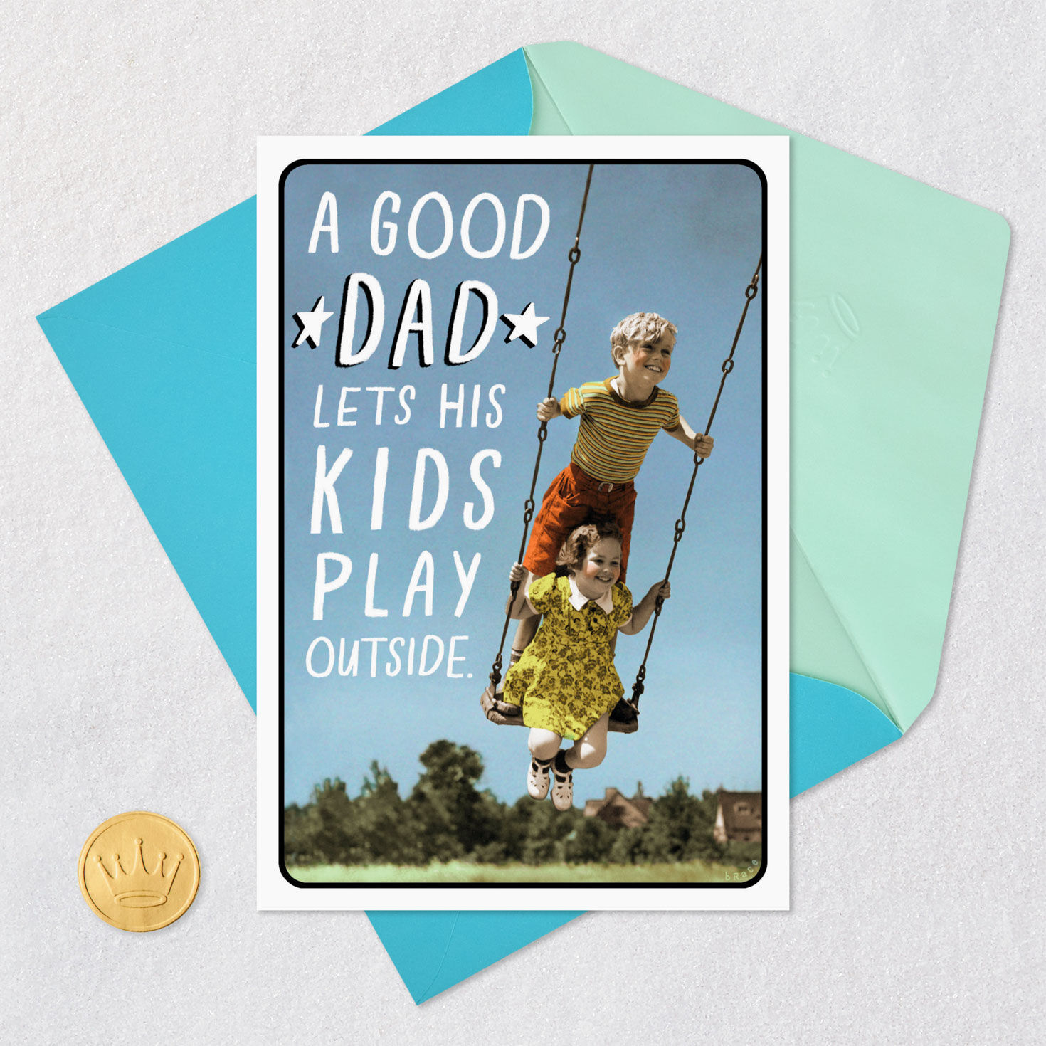 Children Swinging Funny Birthday Card for Dad Card Front with Envelope and Gold Seal image number 5
