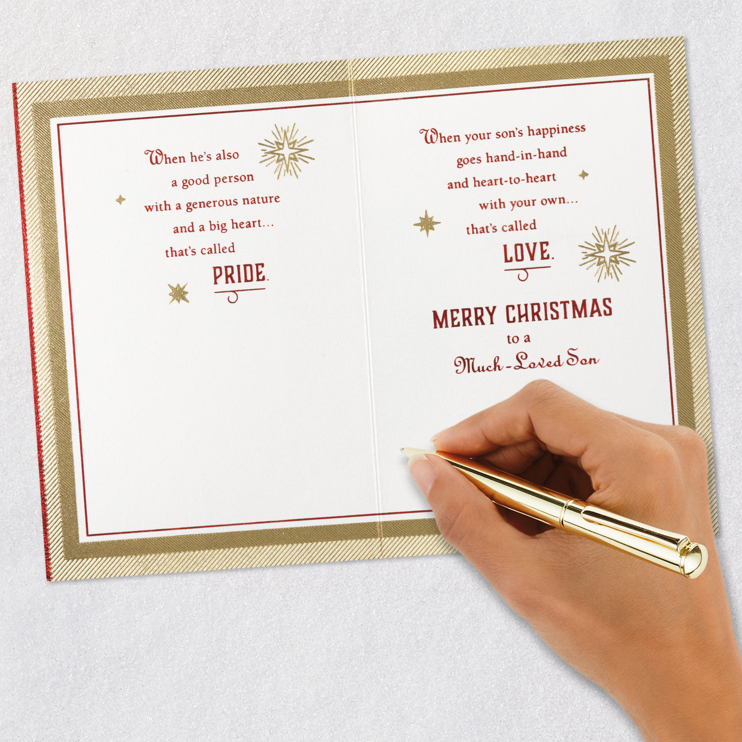 Joy, Pride and Love Christmas Card for Son signing card image number 7