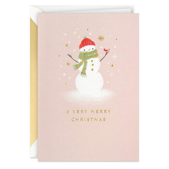 A Very Merry Christmas Snowman and Cardinal Christmas Card, , large image number 1