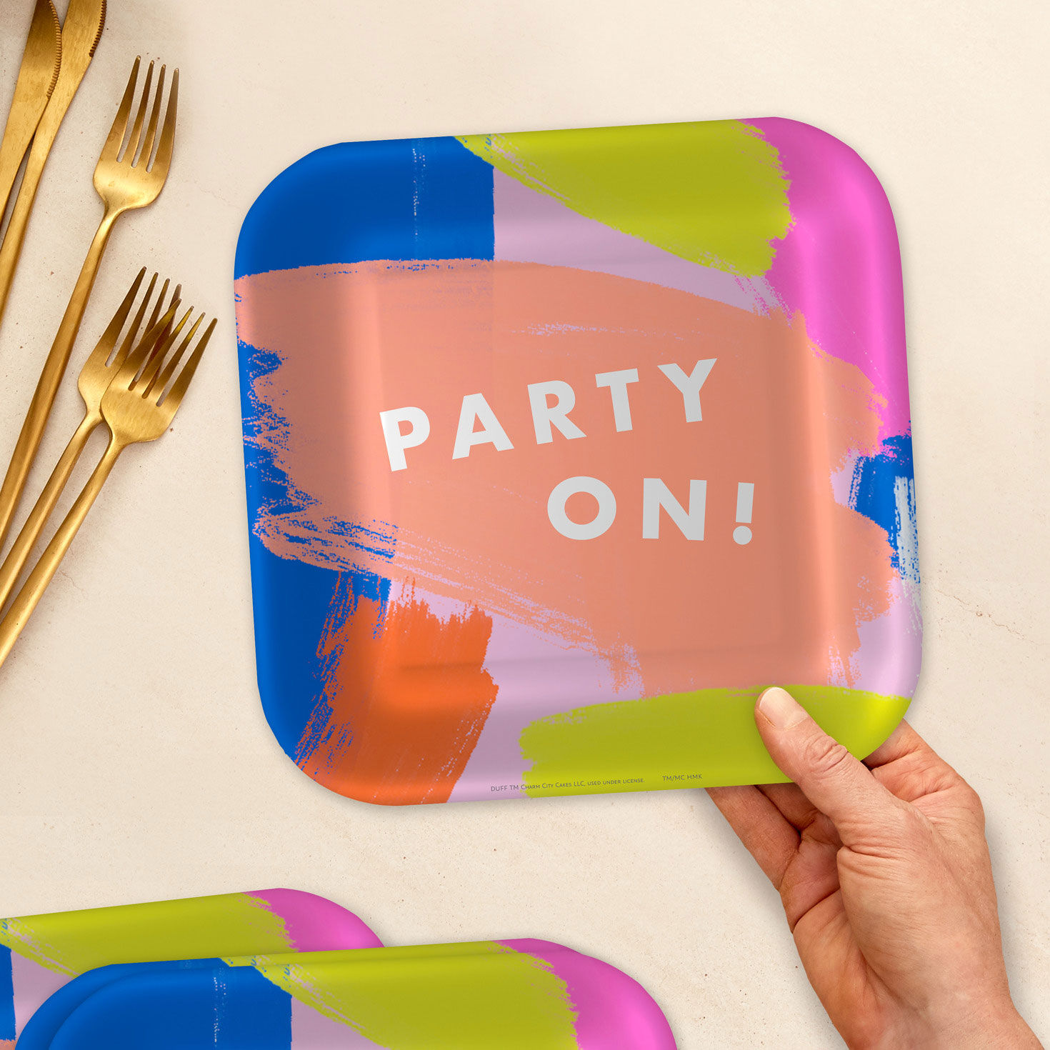 Colorful Brushstroke "Party On" Dinner Plates, Pack of 8, , large image number 2