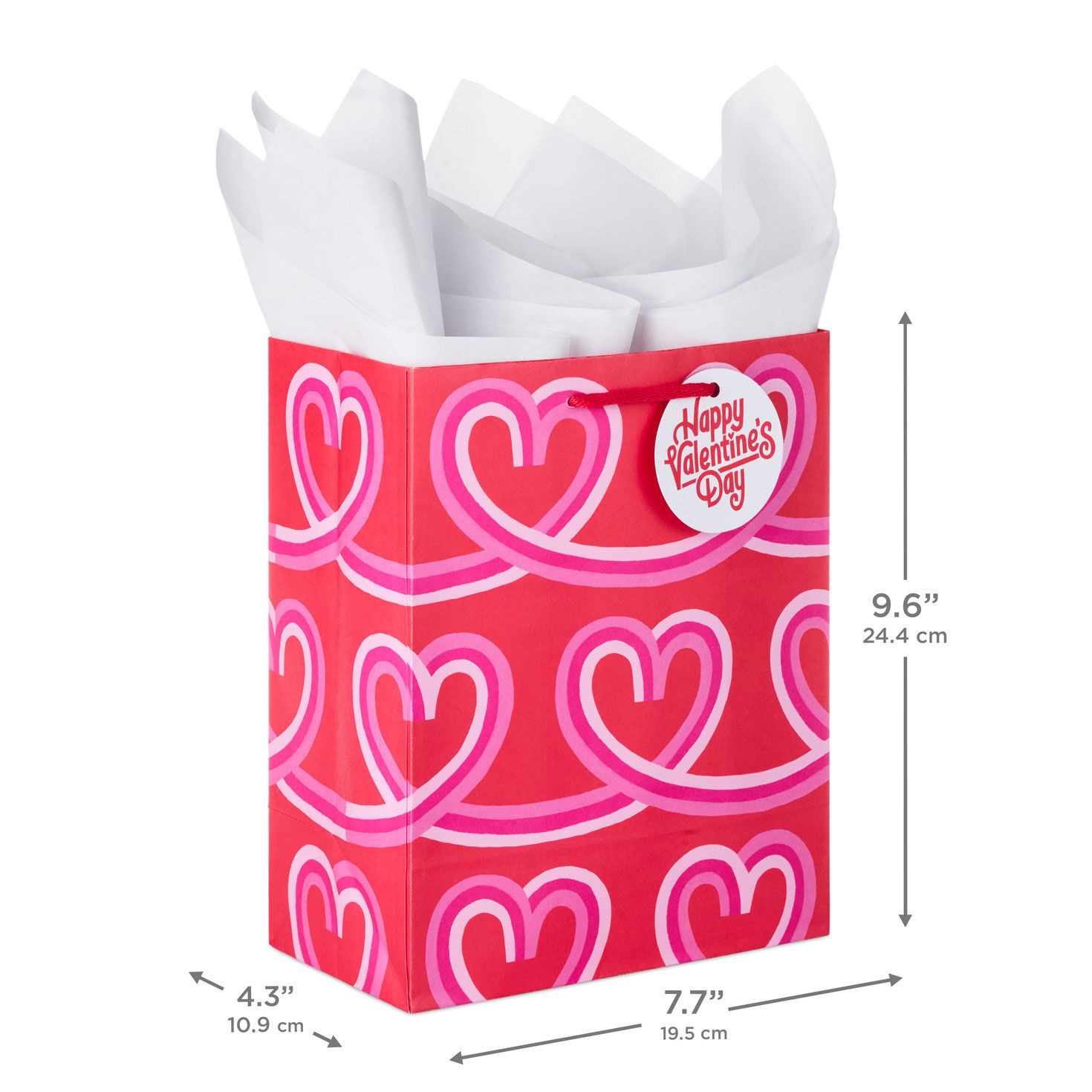 Looped Hearts Valentine's Day Gift Bag With Tissue Measurement image number 3