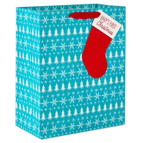 13" Baby's First Christmas on Blue Large Gift Bag, , large