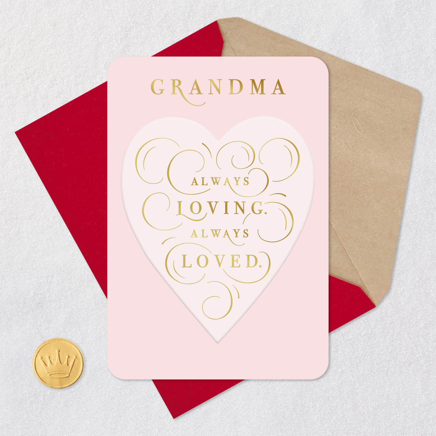 Pink and Gold Heart Grandma Grandparents Day Card Card Front with Envelope and Gold Seal image number 6