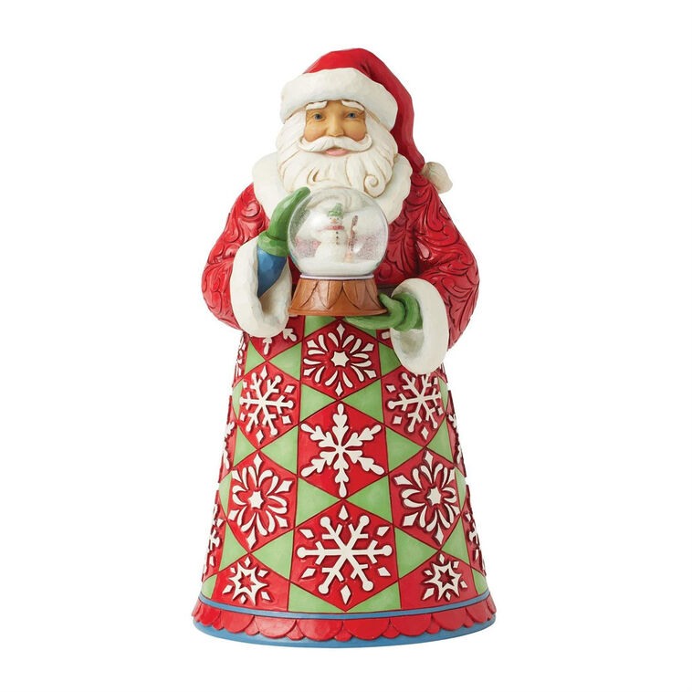 Jim Shore Heartwood Creek Santa Holding Snow Globe Figurine, 10.6"