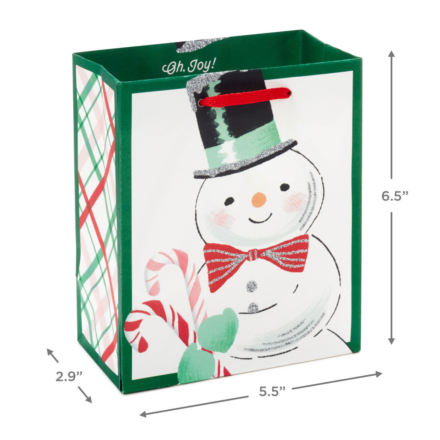 Smiling Snowman on White Small Holiday Gift Bag measurement image number 3