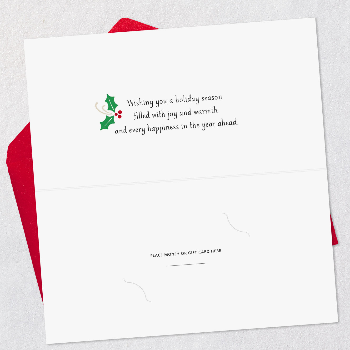 Red With Green Holly Christmas Money Holder Card Open card with envelope image number 4