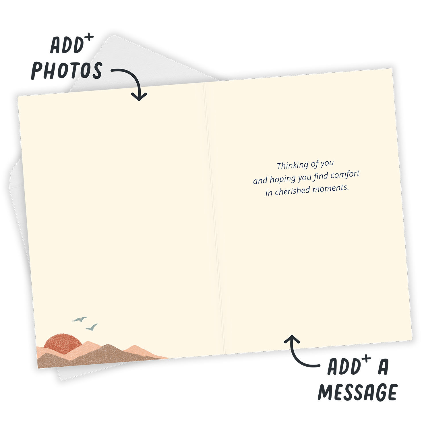 Nature Scene Personalized Sympathy Card Open Card with Envelope indicating personalization image number 3