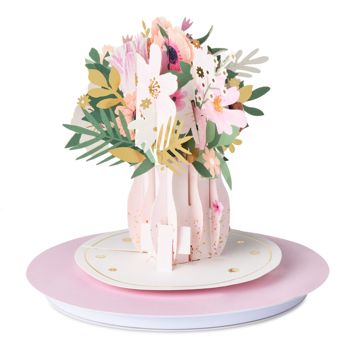 Pink and Gold Flower Bouquet Musical 3D Pop-Up Thinking of You Card with Motion