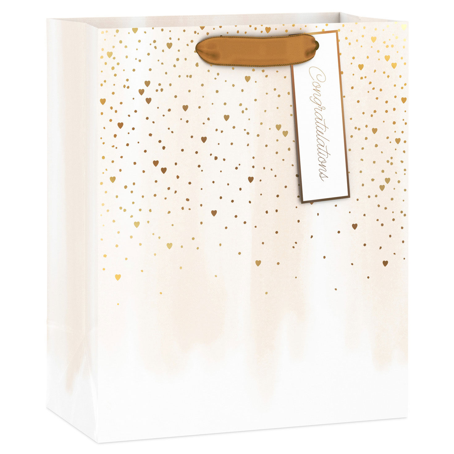 9.6" Metallic Wash With Gold Hearts Medium Gift Bag