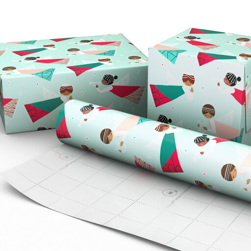 Flying Angels on Mint Christmas Wrapping Paper, 35 sq. ft., 
